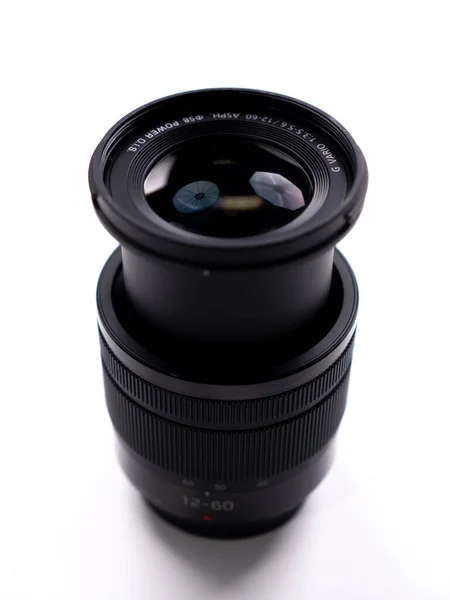 Zoom Lens Extended Front Lens White Background Top View — Stok fotoğraf