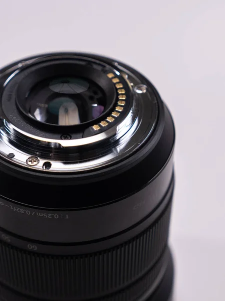 Metal Bayonet Lens Close Macro View White Background — Fotografia de Stock