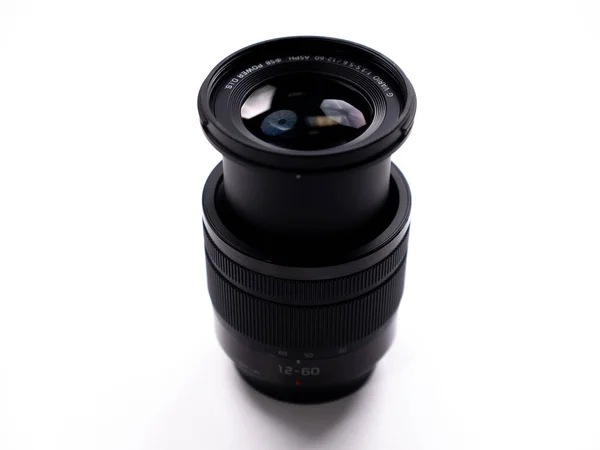 Zoom Lens Extended Front Lens White Background Top View — Stok fotoğraf