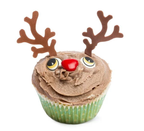 Cupcake de Natal no fundo branco na frente do fundo branco — Fotografia de Stock