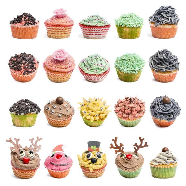 Cupcakes collection against white background in front of white background — Stock Photo, Image