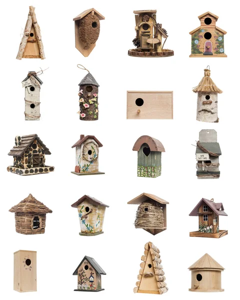 Sbírka birdhouses, izolované na bílém — Stock fotografie