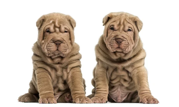 Front view of a Shar Pei puppies sitting, looking at the camera, — Stock Photo, Image