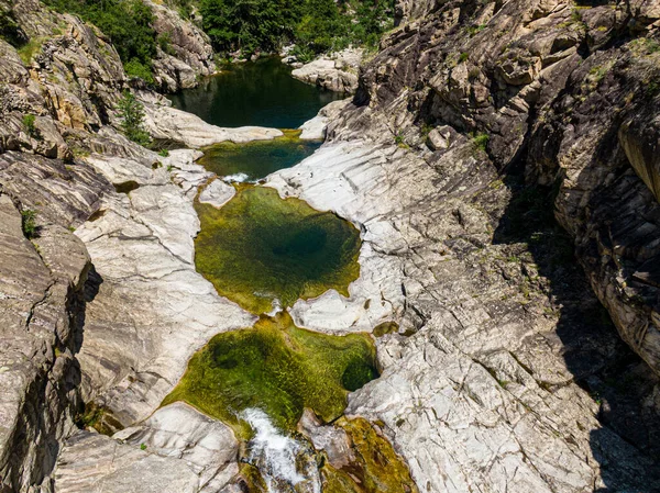 Letecký Pohled Divoké Přírodní Bazény Řeka Chassezac Lozere Francie — Stock fotografie