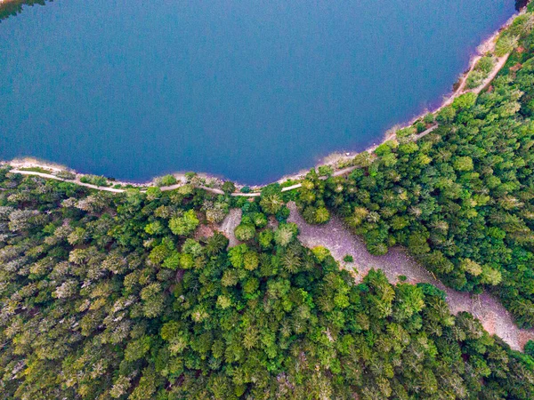 Vista Aérea Lac Des Corbeaux Cercado Por Floresta Voges Bresse — Fotografia de Stock