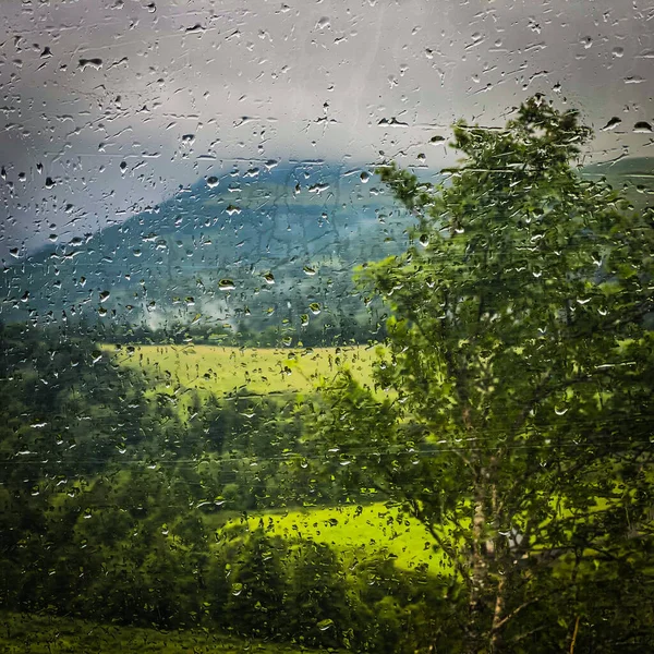 透过车窗看到的忧郁的乡村景色 — 图库照片