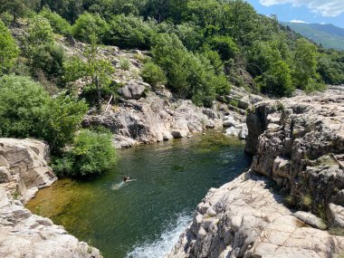 Fransa 'nın Lozere bölgesindeki Chassezac nehrinde vahşi yüzme