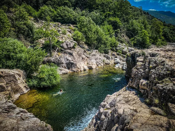 Natation Sauvage Dans Rivière Chassezac Dans District Lozere France — Photo