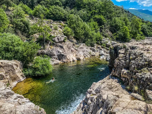 Wilde Zwemmen Chassezac Rivier Lozere District Frankrijk — Stockfoto