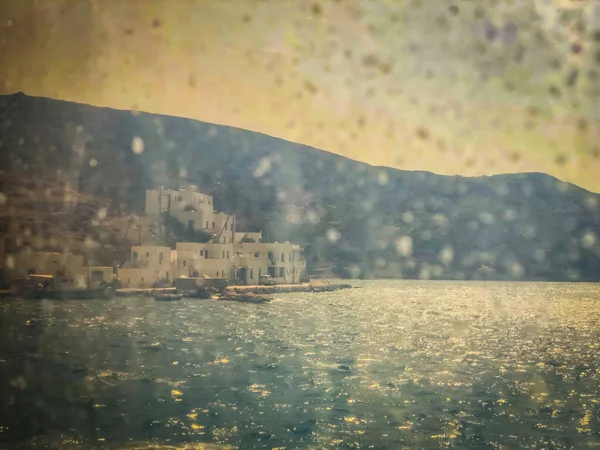 Μελαγχολία Θέα Θάλασσα Μέσα Από Ένα Παράθυρο Βάρκα Αμοργός Ελλάδα — Φωτογραφία Αρχείου