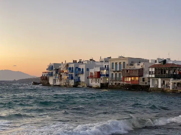 Pohled Přední Domy Benátek Ostrově Mykonos Řecko — Stock fotografie