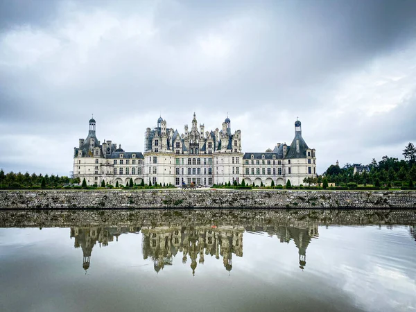 Wide Angle View Castle Chambord Loire Valley Its Gardens Cloudy — стокове фото