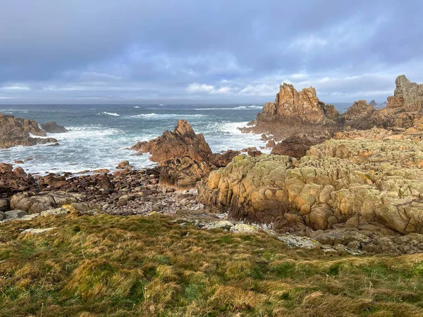 Paisaje Rural Ushan Con Mar Horizonte Sobre Fondo Bretaña Francia —  Fotos de Stock