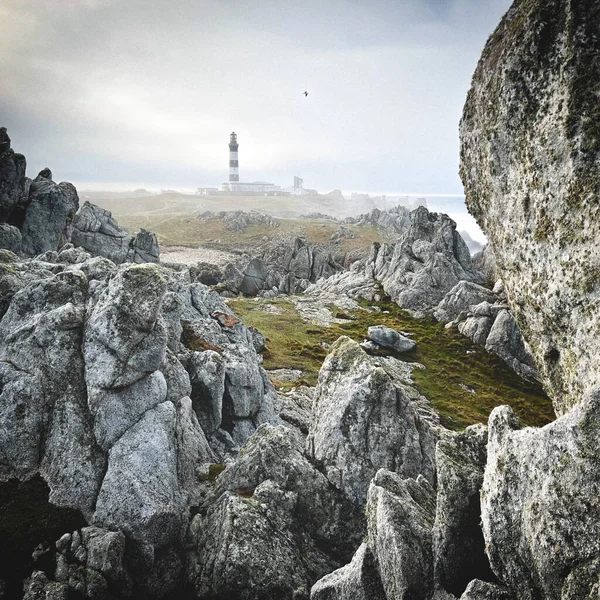 Ushan Krajina Scenérie Majákem Creach Pozadí Brittany Francie — Stock fotografie