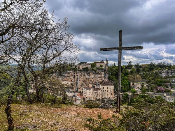 Bela Aldeia Rocamadour Departamento Lot Sudoeste França Seu Santuário Bem — Fotografia de Stock