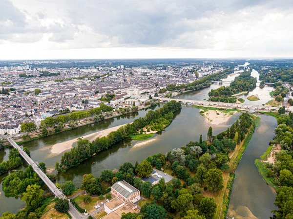 Flygfoto Över Tours Bridge Napoleon Bro Wilson Över Floden Loire — Stockfoto