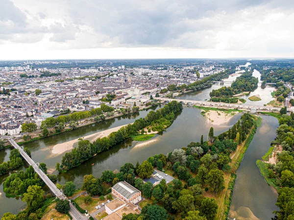 Veduta Aerea Tours Ponte Napoleone Ponte Wilson Attraversando Fiume Loira — Foto Stock