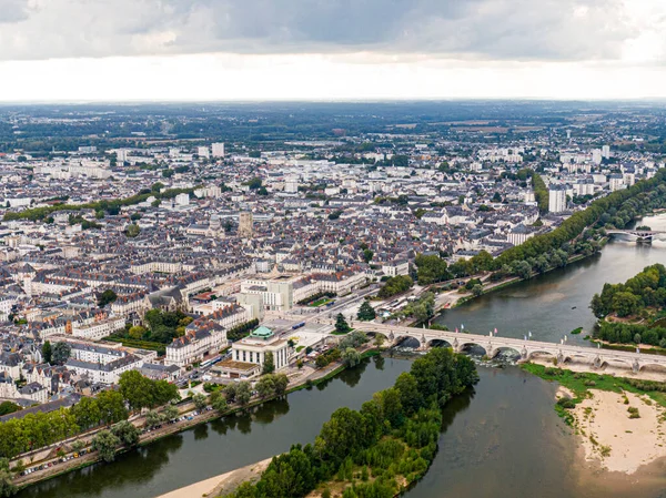 Flygfoto Över Tours Bridge Napoleon Bro Wilson Över Floden Loire — Stockfoto