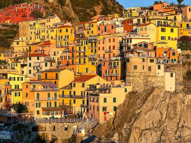 Manarola, Italy - July 2022: Manarola, one of the five Cinque Terre. This traditional fishing village is a travel attractions. Spezia, Liguria, Italy, Europe