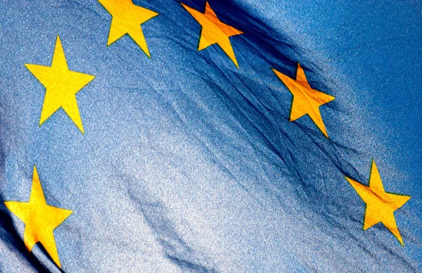 Fragment of the European Union Flag waving in wind — Stock Photo, Image