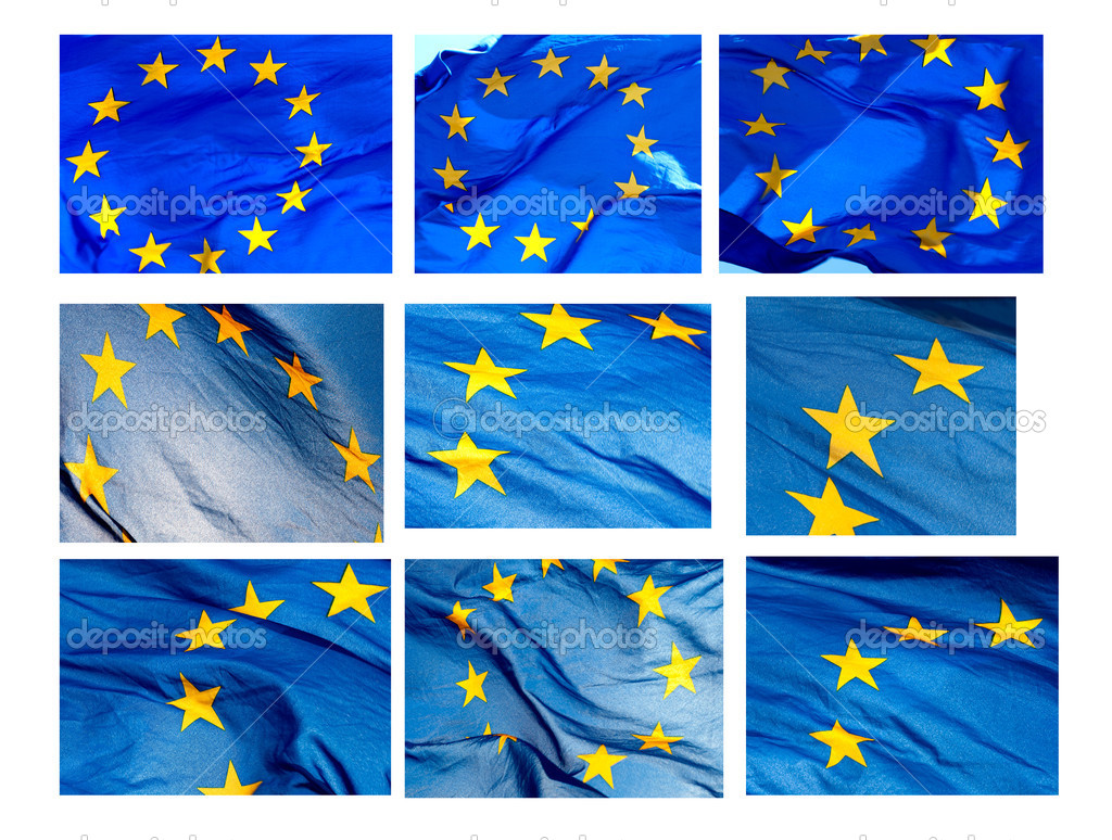 Various fragments of EU flag on white background