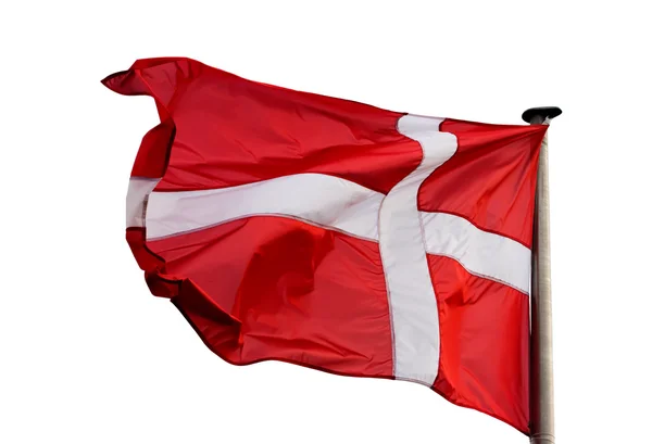 Drapeau danois dans le vent sur fond blanc — Photo