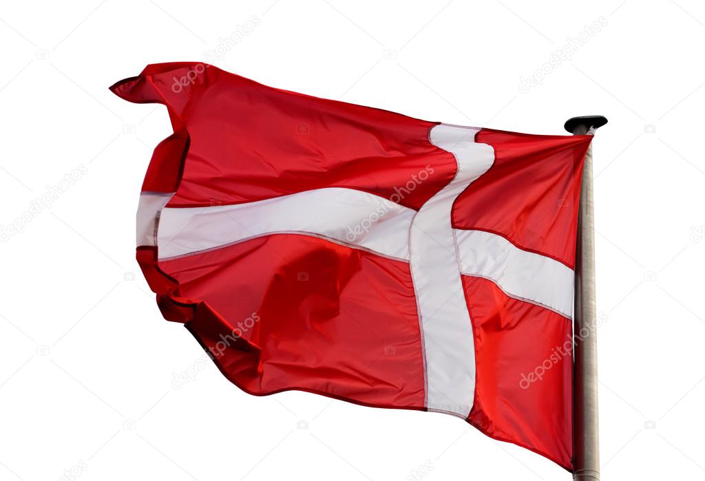 Danish flag in the wind on white background