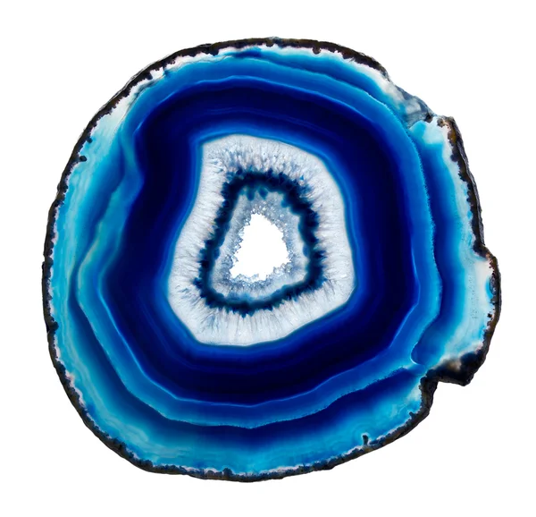 Slice of blue agate crystal on a white background — Stock Photo, Image