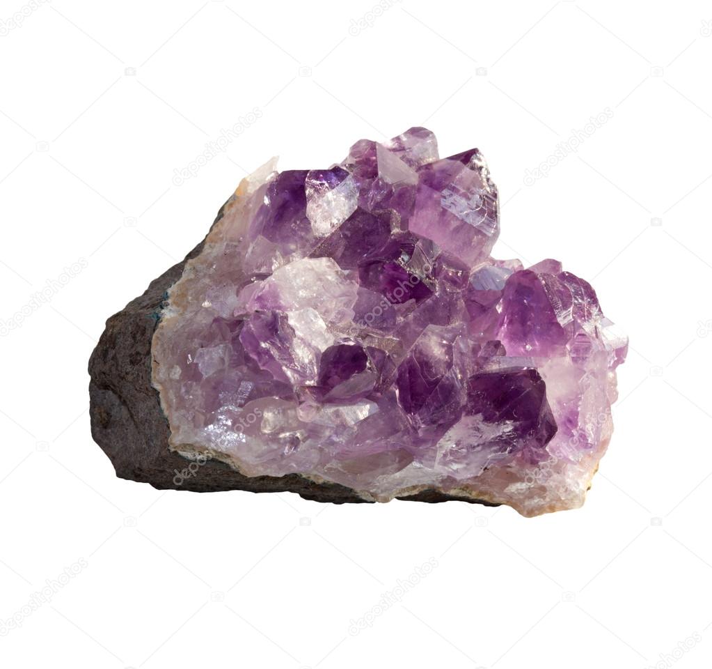 Amethyst crystals on a stone
