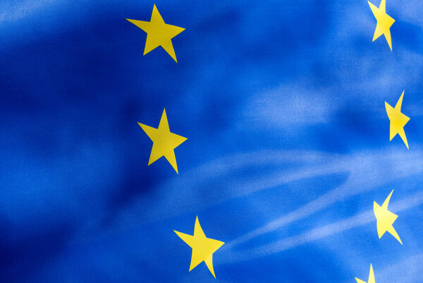 Fragment of a flag of European Union in the sunlight