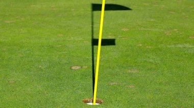 yeşil bayrak direği ve gölge ile golf delik