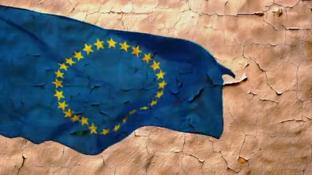 老墙纹理和欧盟旗帜 — 图库视频影像