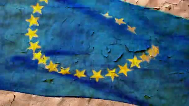 Gammel veggstruktur og eu flag – stockvideo