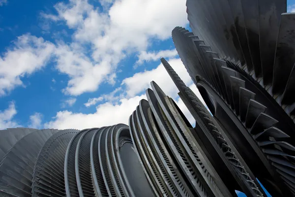 Steam turbine of nuclear power plant against sky — Stock Photo, Image