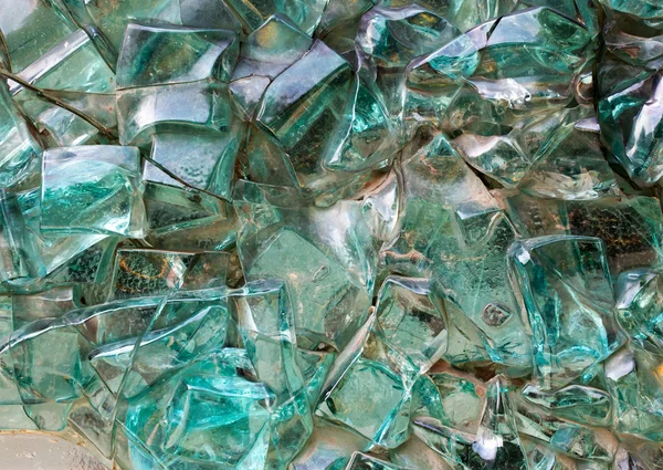 Aquamarine decorative abstract glass cubes on the wall — Stock Photo, Image