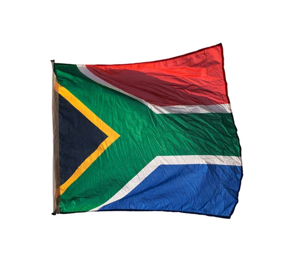 Geïsoleerde Zuid-Afrikaanse vlag in de wind — Stockfoto