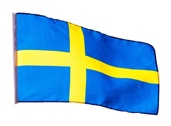 Schwedische Flagge im Wind auf weißem Hintergrund — Stockfoto
