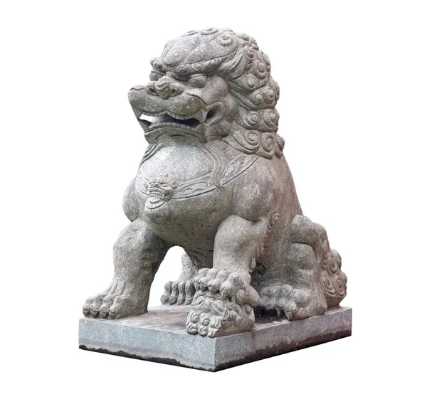Chinese stone sculpture of lion on white background — Stock Photo, Image