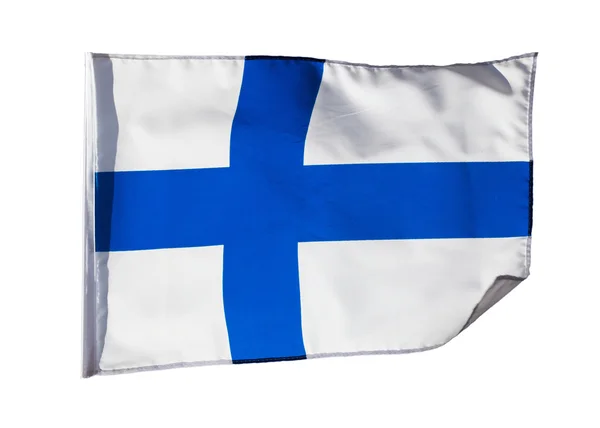 Финский флаг на ветру на белом фоне — стоковое фото