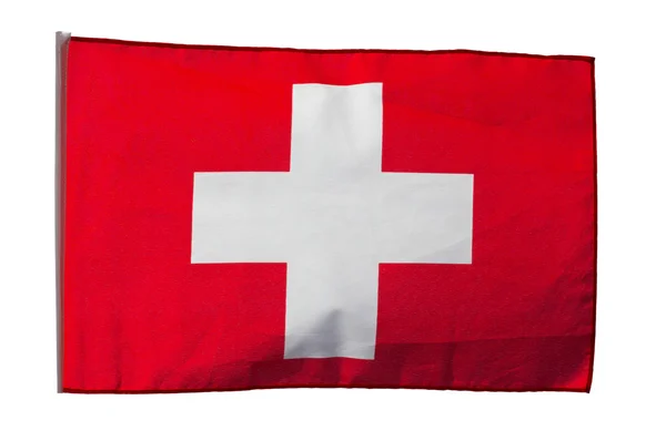 Drapeau suisse dans le vent sur fond blanc — Photo