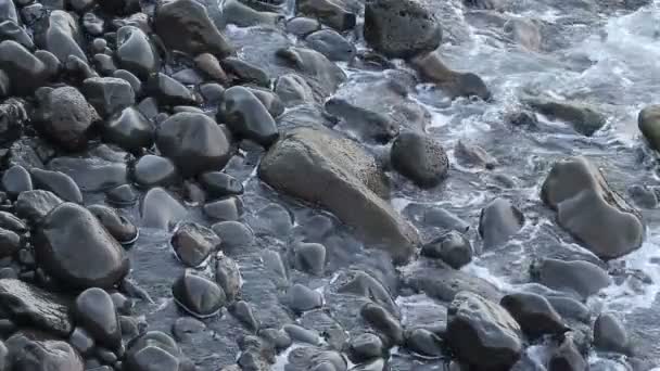 石の海岸で海を波します。 — ストック動画