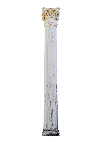Beyaz arkaplanda izole edilmiş eski ahşap sütun — Stok fotoğraf