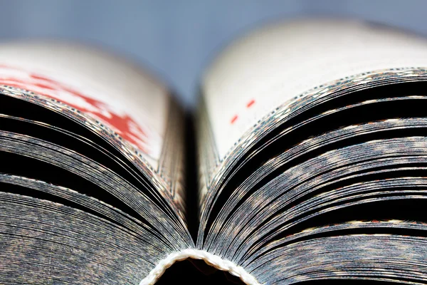 Opened illustrated book on blue background — Stock Photo, Image