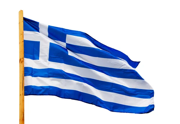 Flaga Grecja w wiatr na białym tle — Zdjęcie stockowe