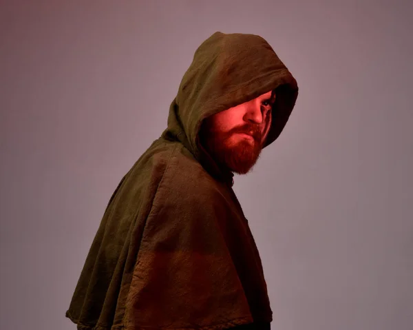 Portrait Red Haired Man Wearing Medieval Viking Inspired Fantasy Cloak — Stock Photo, Image