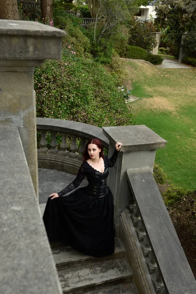 Portrait Pretty Female Model Red Hair Wearing Glamorous Gothic Black — Zdjęcie stockowe