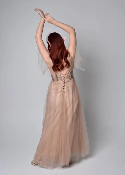 매력적 환상의 털옷을 왕관을 모델의 초상화 스튜디오 배경에 육체미의 — 스톡 사진