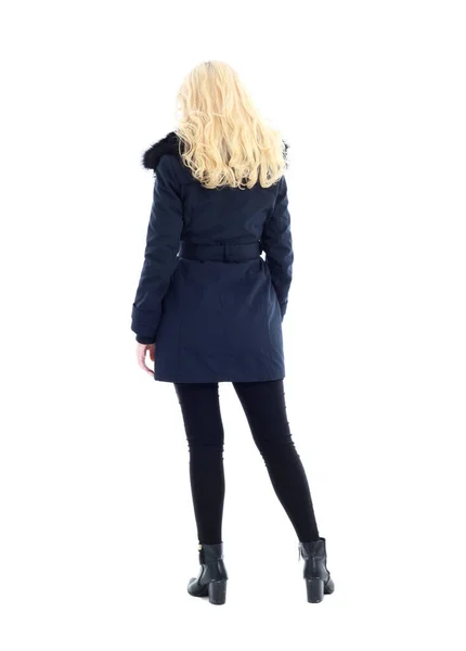 Portrait Complet Femme Blonde Portant Long Manteau Hiver Des Vêtements — Photo