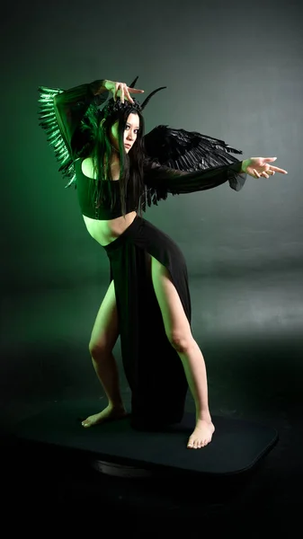Portrait Beautiful Asian Model Dark Hair Wearing Black Gothic Skirt — 스톡 사진