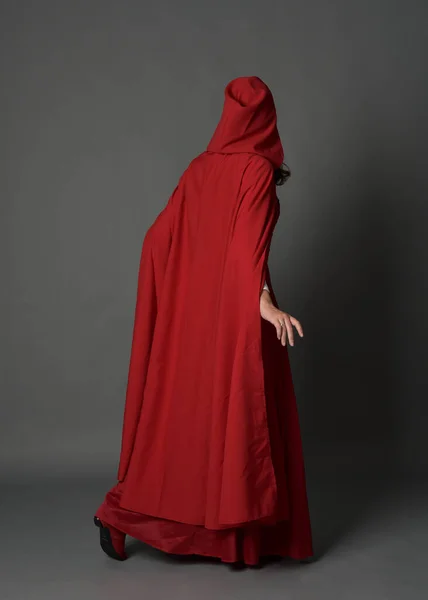 Retrato Completo Mujer Vestida Con Traje Fantasía Medieval Rojo Capa —  Fotos de Stock